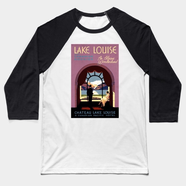 Vintage Travel Poster - Lake Louise in the Canadian Rockies Baseball T-Shirt by Naves